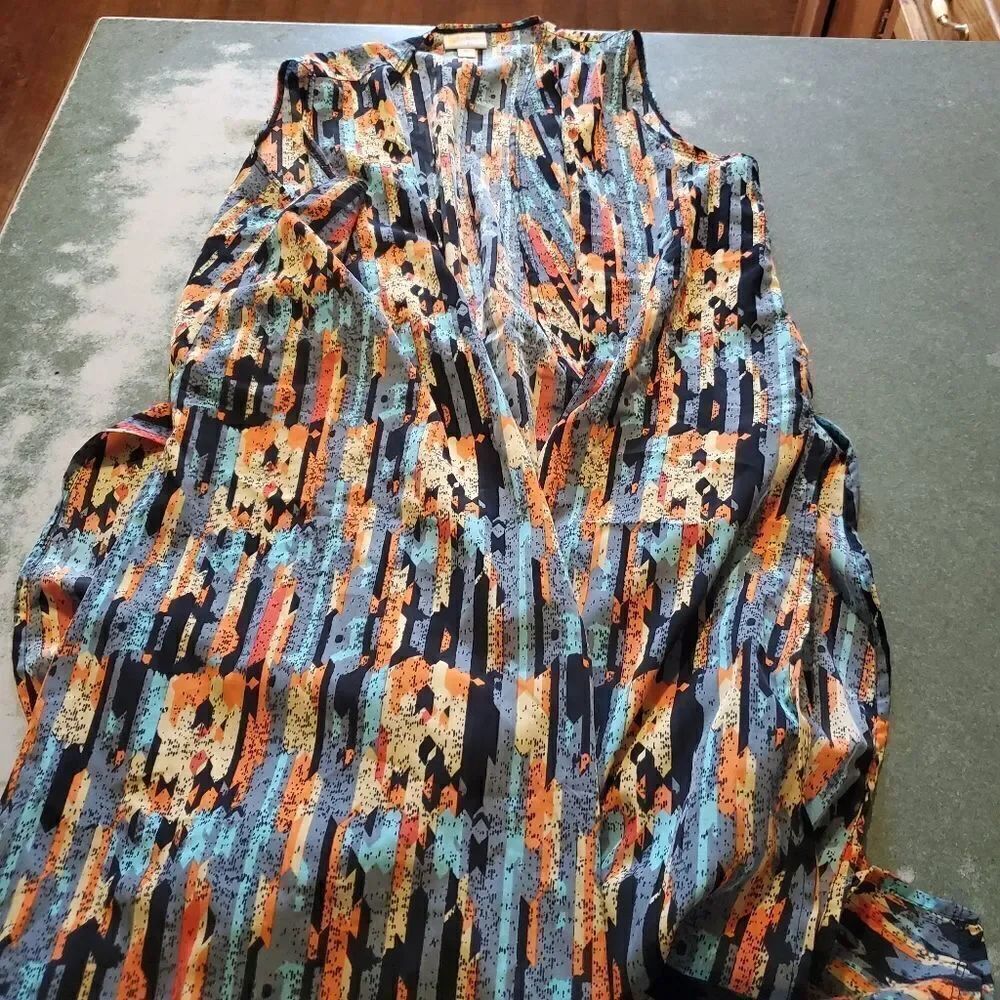 Lularoe Joy multi color long vest sz Medium